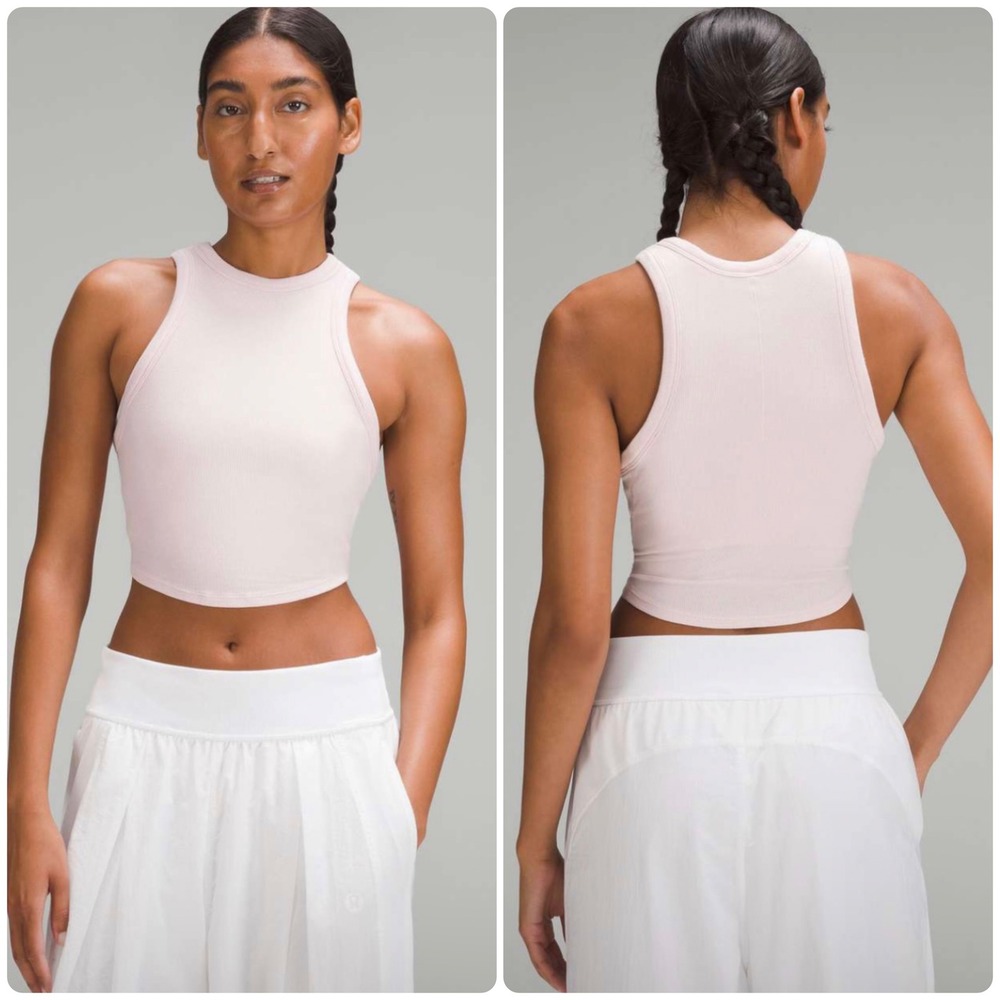 Lululemon Womens Flush Pink Hold Tight Ribbed Athleisure Lounge Cropped Tank Top